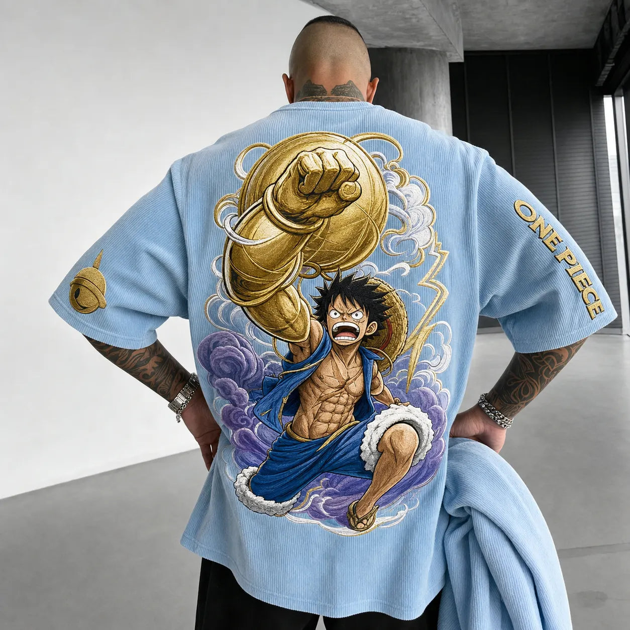 Unisex Short-Sleeve Corduroy T-Shirt With Anime Print