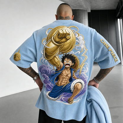 Unisex Short-Sleeve Corduroy T-Shirt With Anime Print