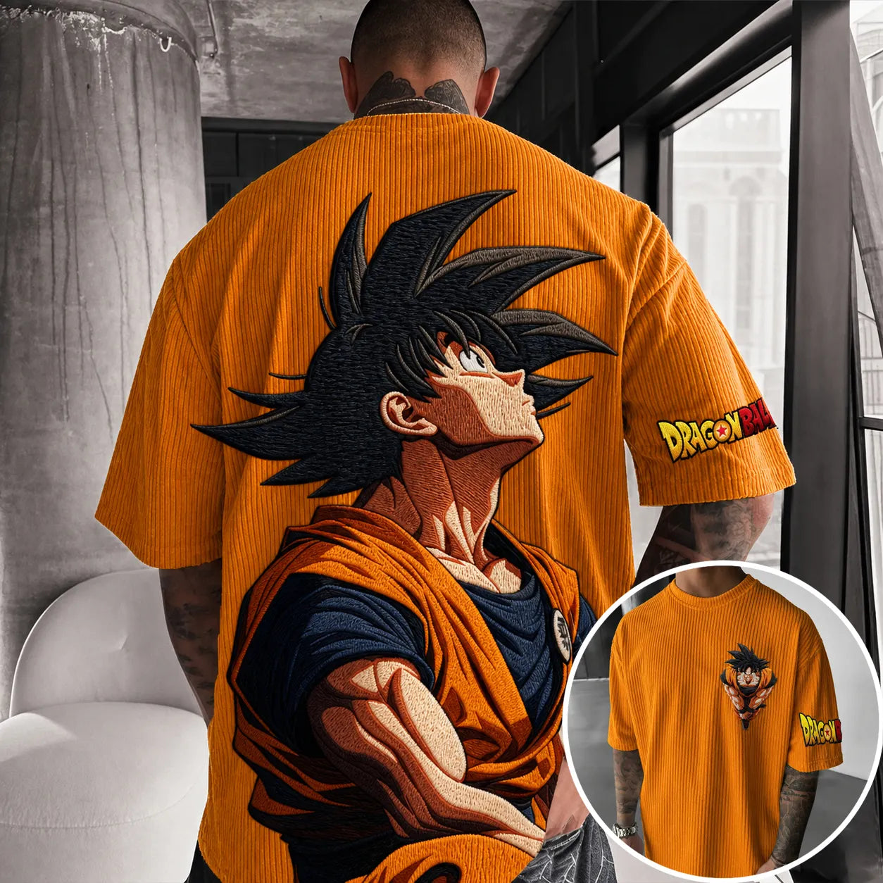 Unisex Anime-Style Retro Corduroy Oversized T-Shirt