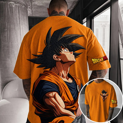 Unisex Anime-Style Retro Corduroy Oversized T-Shirt