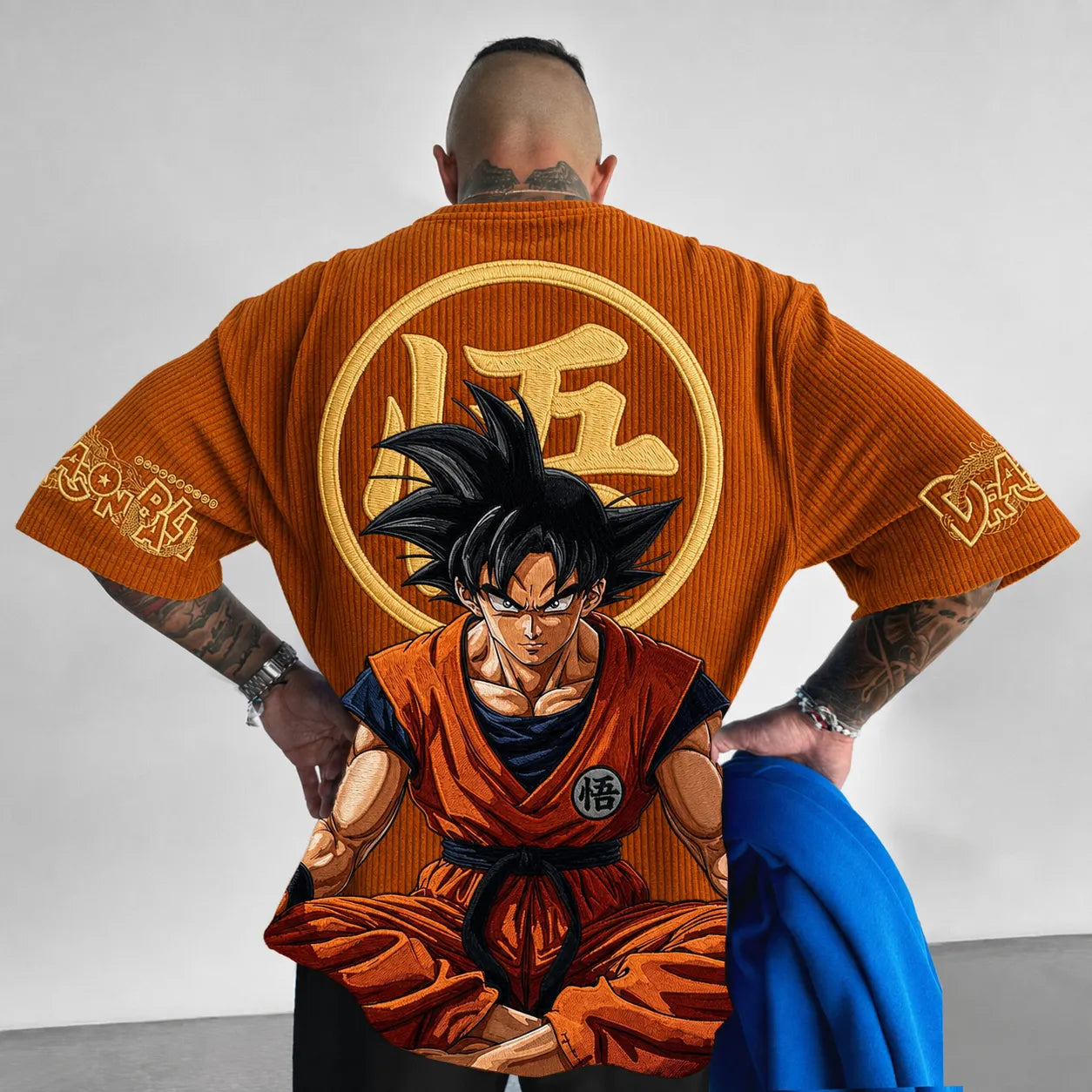 Unisex Anime-Style Retro Corduroy Oversized T-Shirt
