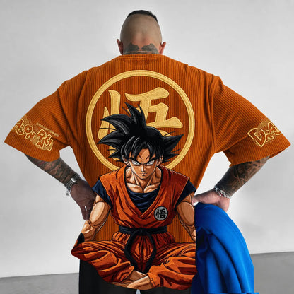 Unisex Anime-Style Retro Corduroy Oversized T-Shirt