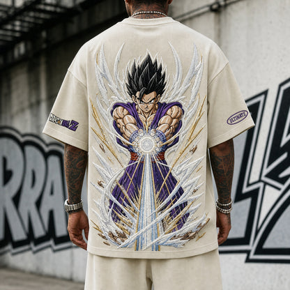 Unisex Loose-Fit Anime Vertical Stripe T-Shirt