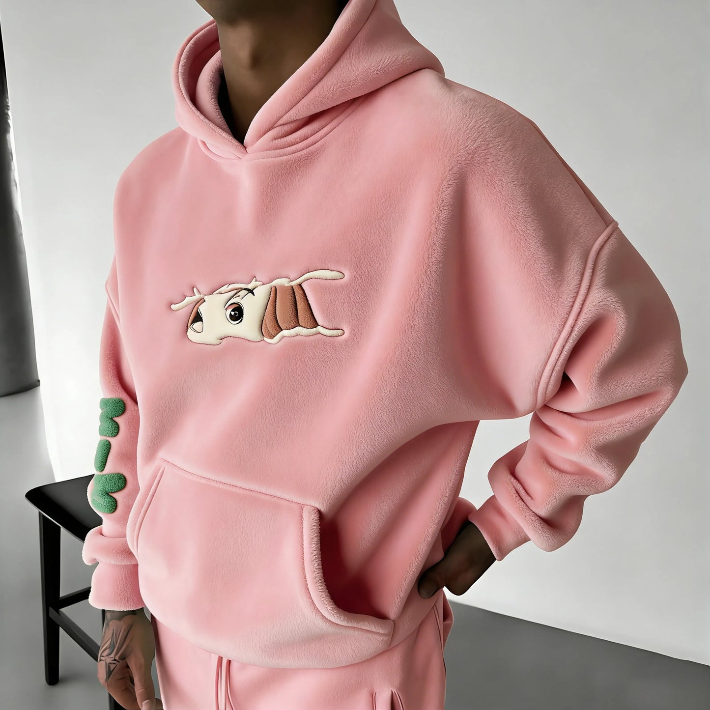 Men   Color-blocked Plush Hoodie