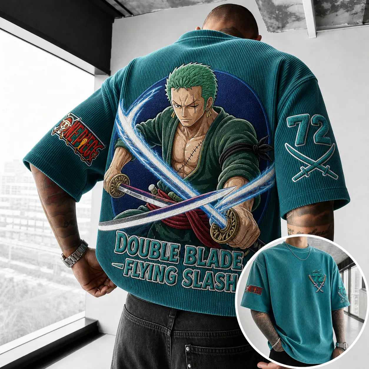 Unisex Short-Sleeve Corduroy T-Shirt With Anime Print