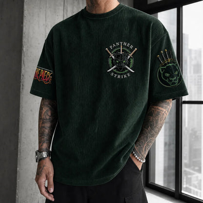 Unisex Short-Sleeve Corduroy T-Shirt With Anime Print