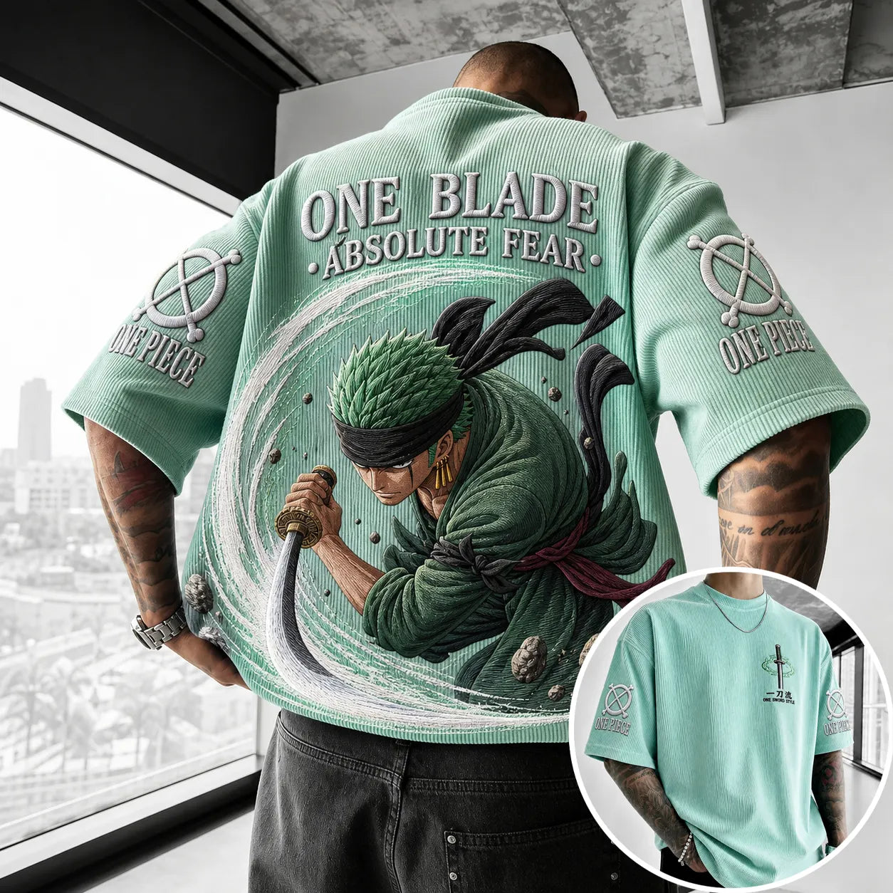Unisex Short-Sleeve Corduroy T-Shirt With Anime Print