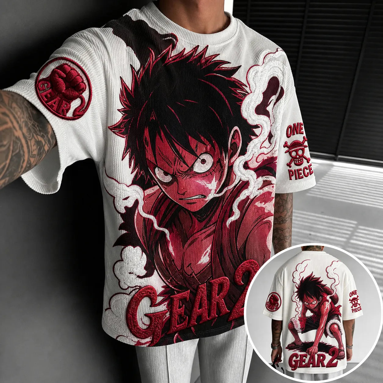 Unisex Short-Sleeve Corduroy T-Shirt With Anime Print