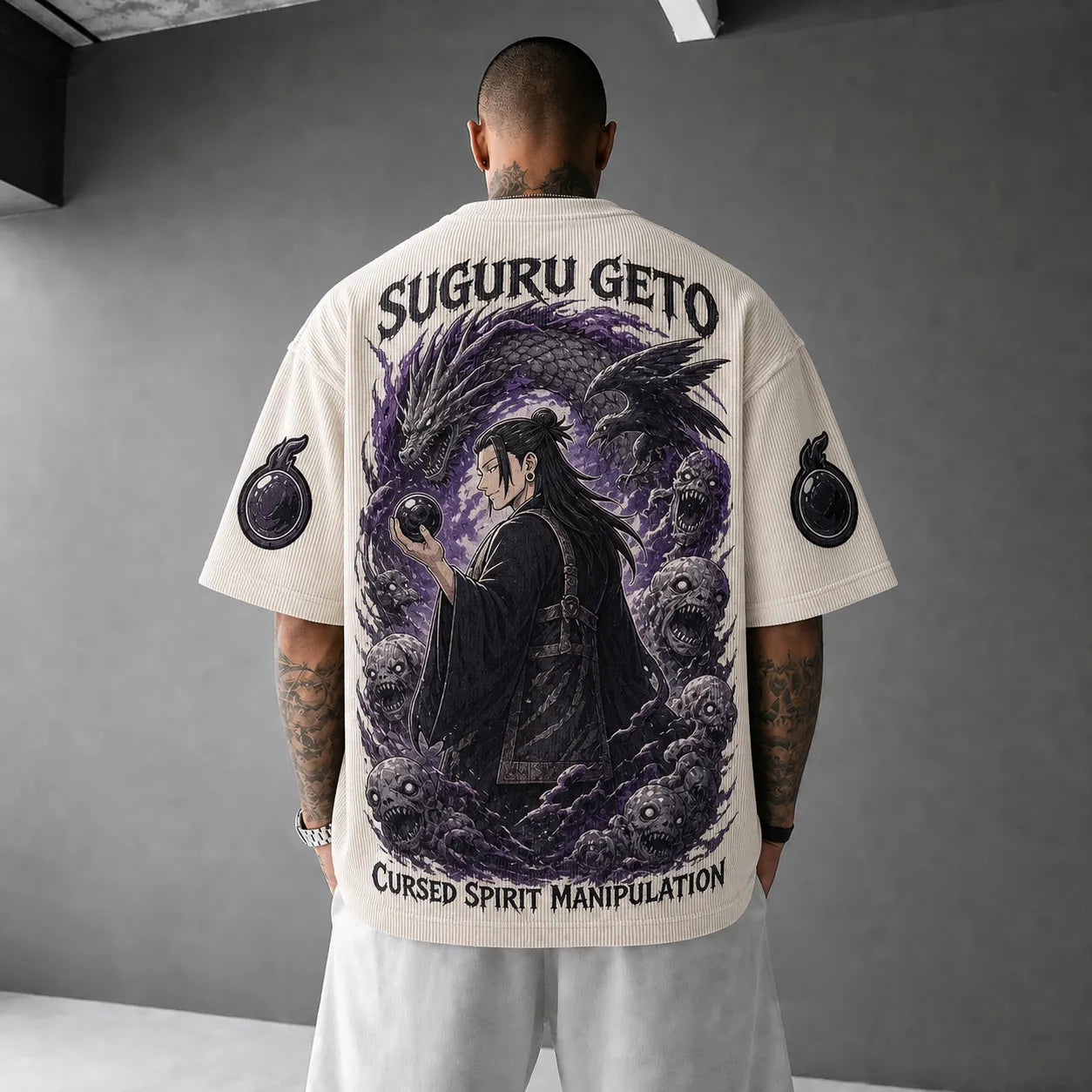 Unisex Anime Print Short-Sleeve Corduroy T-Shirt