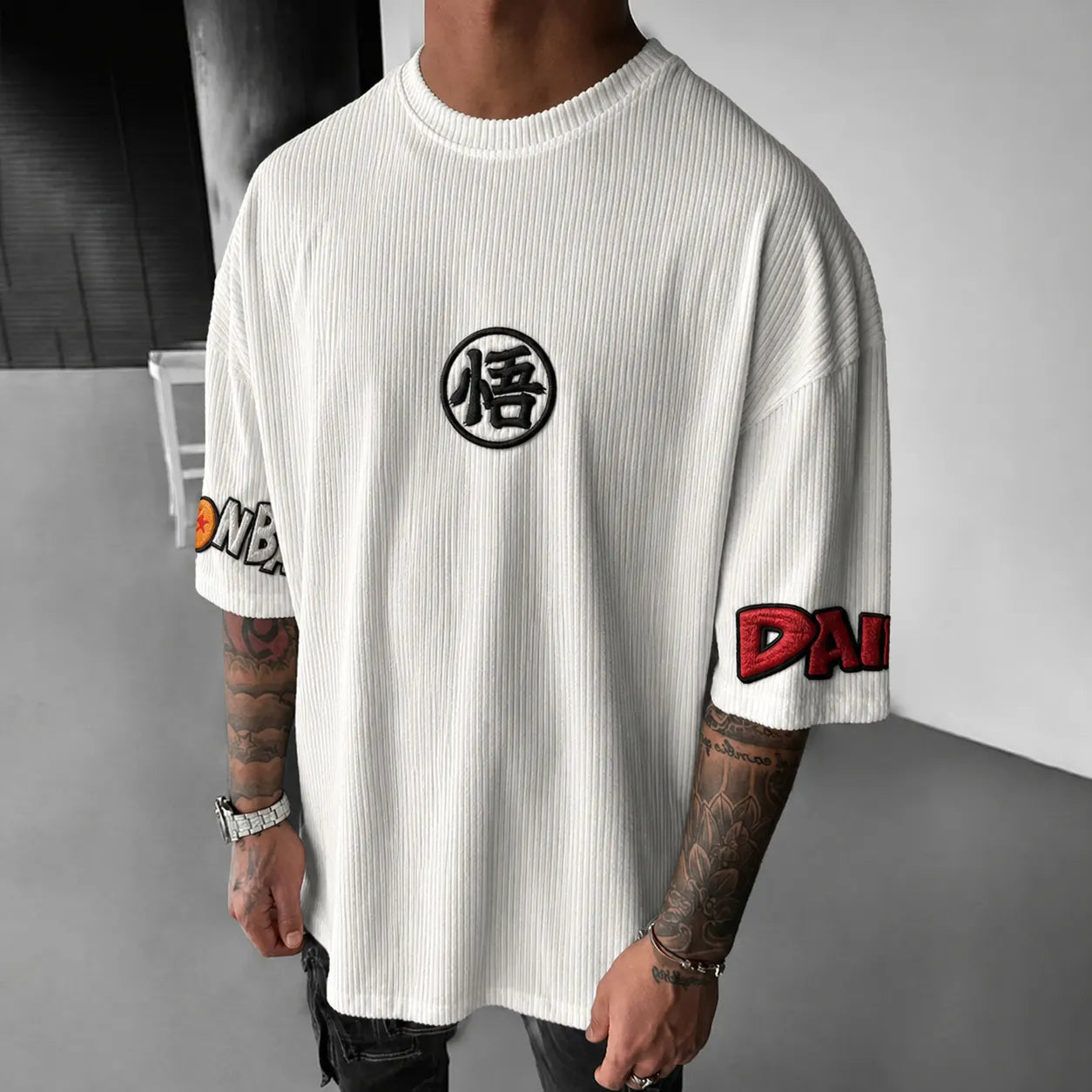Unisex Anime-Style Retro Corduroy Oversized T-Shirt