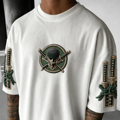 Unisex Anime-Style Retro Corduroy Oversized T-Shirt