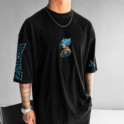 Unisex Anime-Style Retro Corduroy Oversized T-Shirt