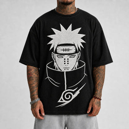 Unisex Anime-Style Retro Corduroy Oversized T-Shirt