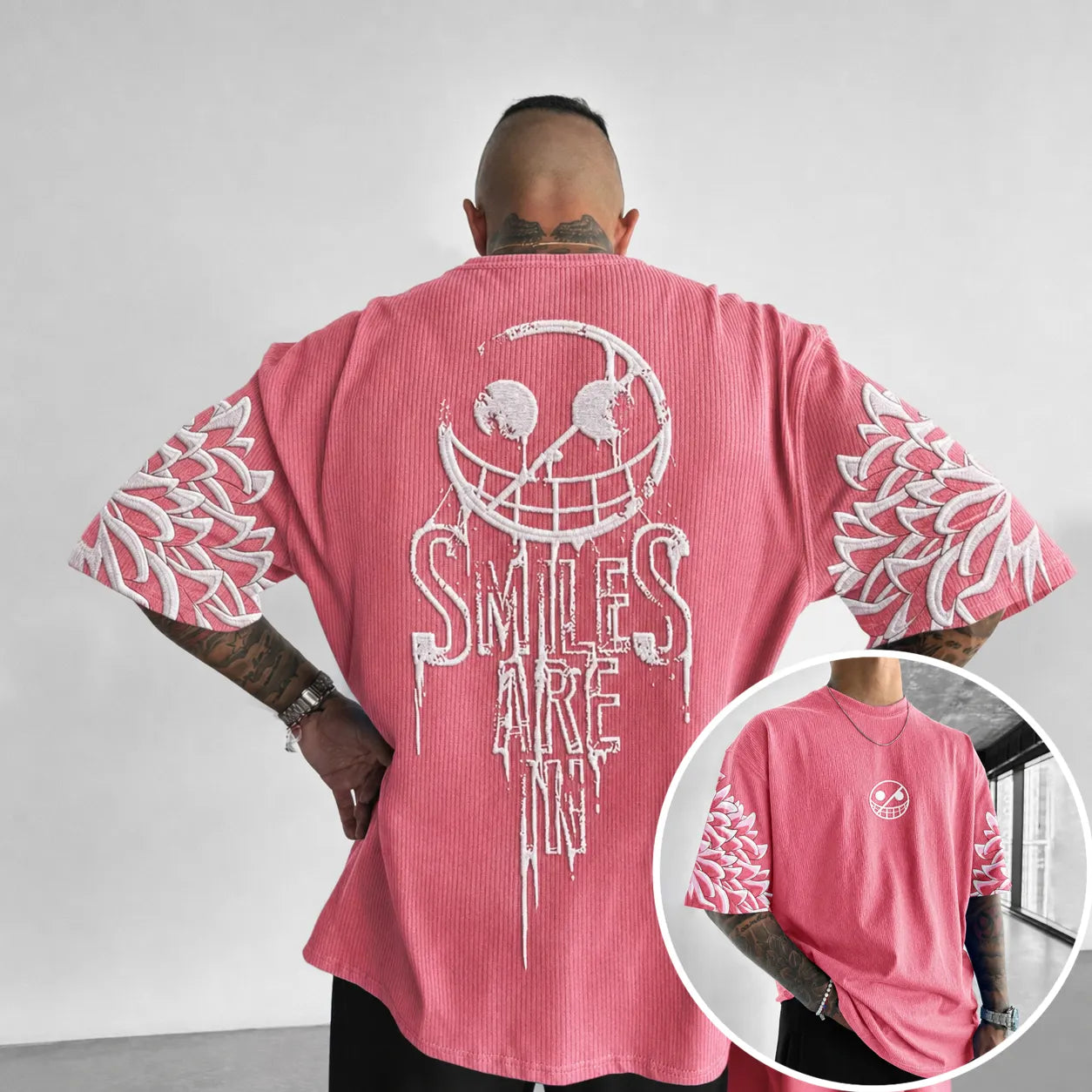 Unisex Anime-Style Retro Corduroy Oversized T-Shirt