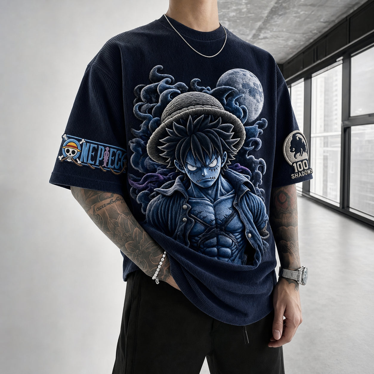 Unisex Short-Sleeve Corduroy T-Shirt With Anime Print