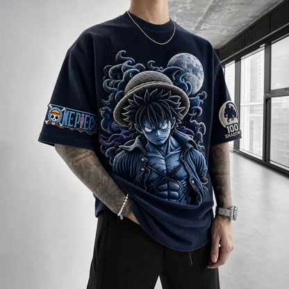 Unisex Short-Sleeve Corduroy T-Shirt With Anime Print