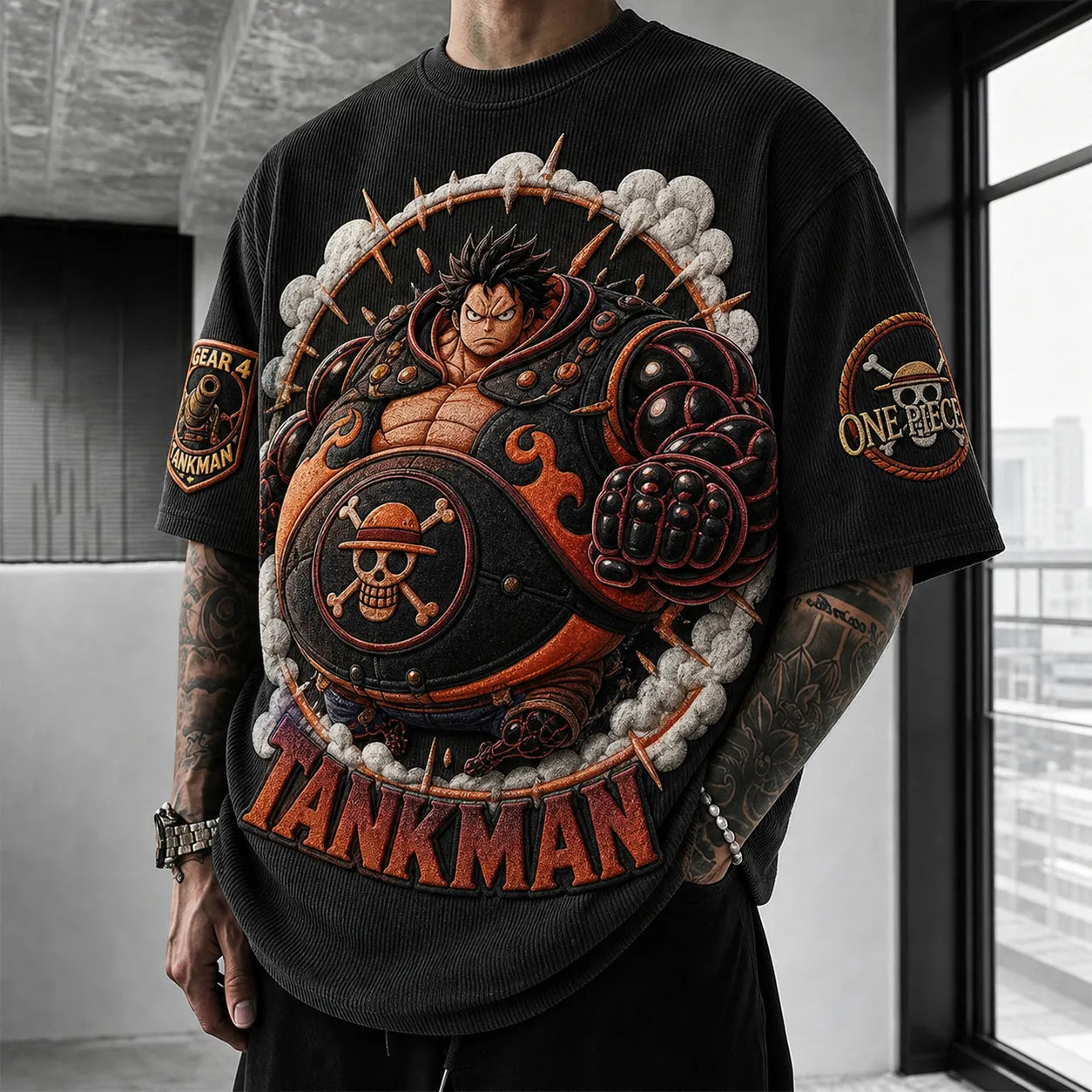 Unisex Short-Sleeve Corduroy T-Shirt With Anime Print