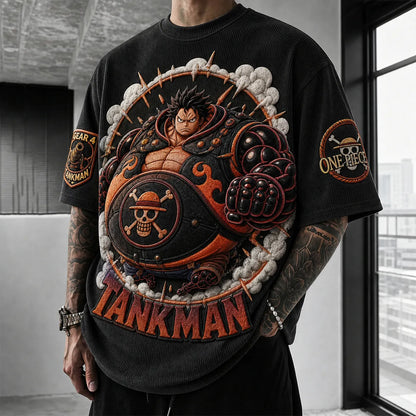 Unisex Short-Sleeve Corduroy T-Shirt With Anime Print