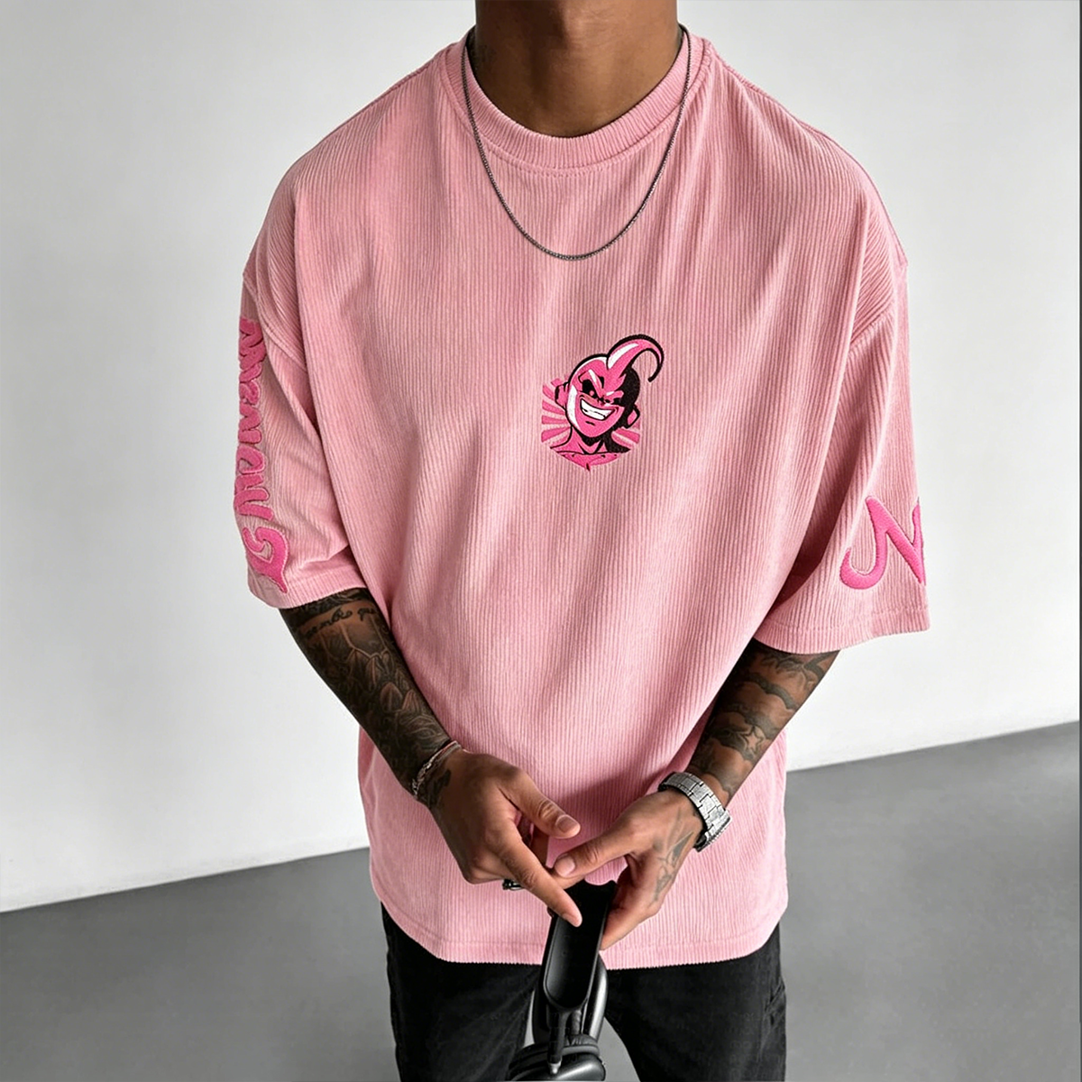 Anime-Inspired Vintage Waffle Knit T-Shirt