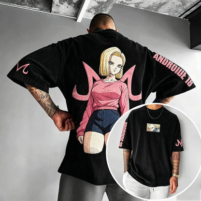 Anime-Inspired Vintage Waffle Knit T-Shirt