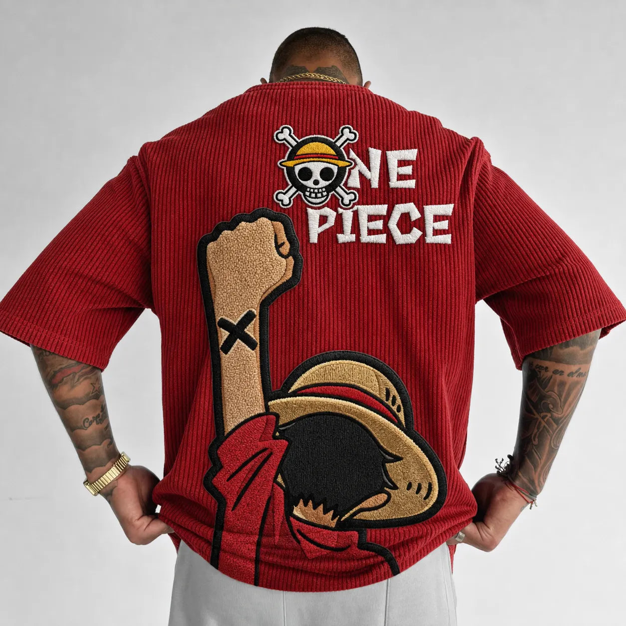 Unisex Anime-Style Retro Corduroy Oversized T-Shirt