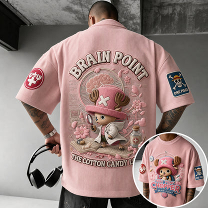 Unisex Short-Sleeve Corduroy T-Shirt With Anime Print