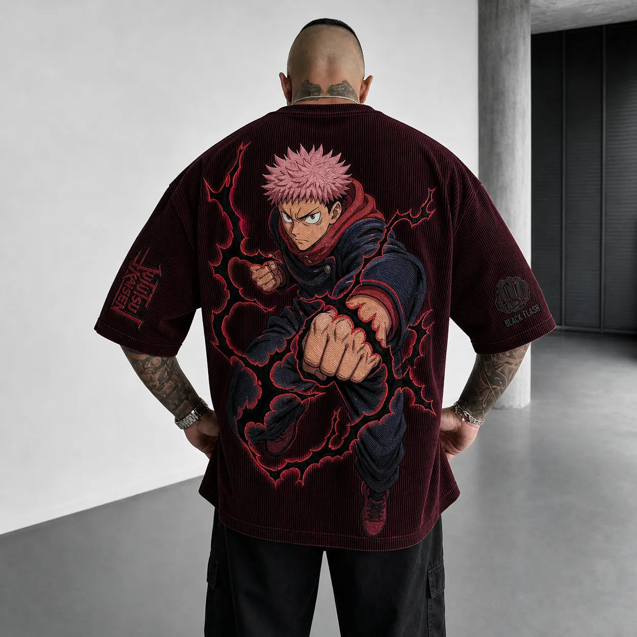 Unisex Anime Print Short-Sleeve Corduroy T-Shirt