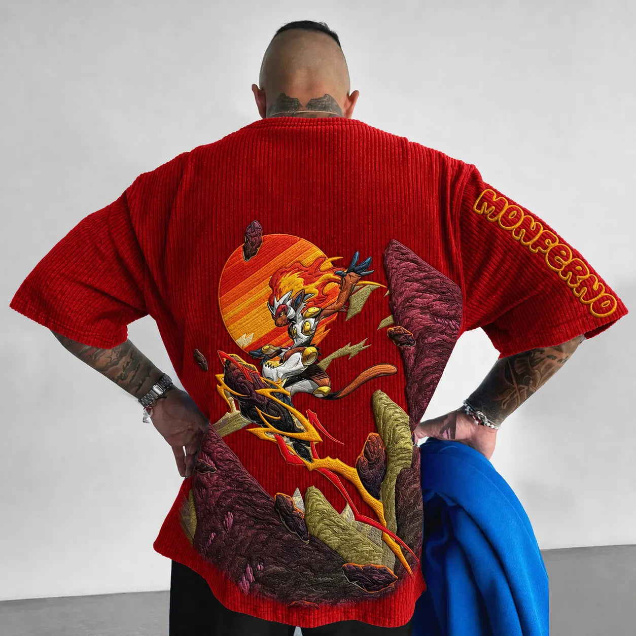 Unisex Anime-Style Retro Corduroy Oversized T-Shirt