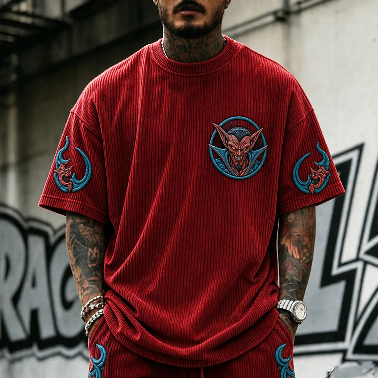 Unisex Anime-Style Retro Corduroy Oversized T-Shirt