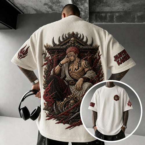Unisex Anime Print Short-Sleeve Corduroy T-Shirt