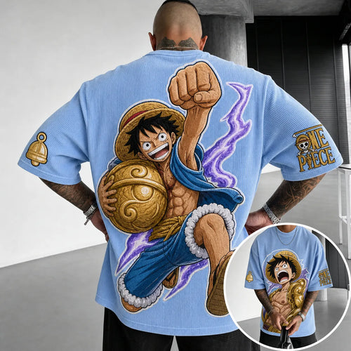 Unisex Short-Sleeve Corduroy T-Shirt With Anime Print