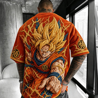 Unisex Anime-Style Retro Corduroy Oversized T-Shirt