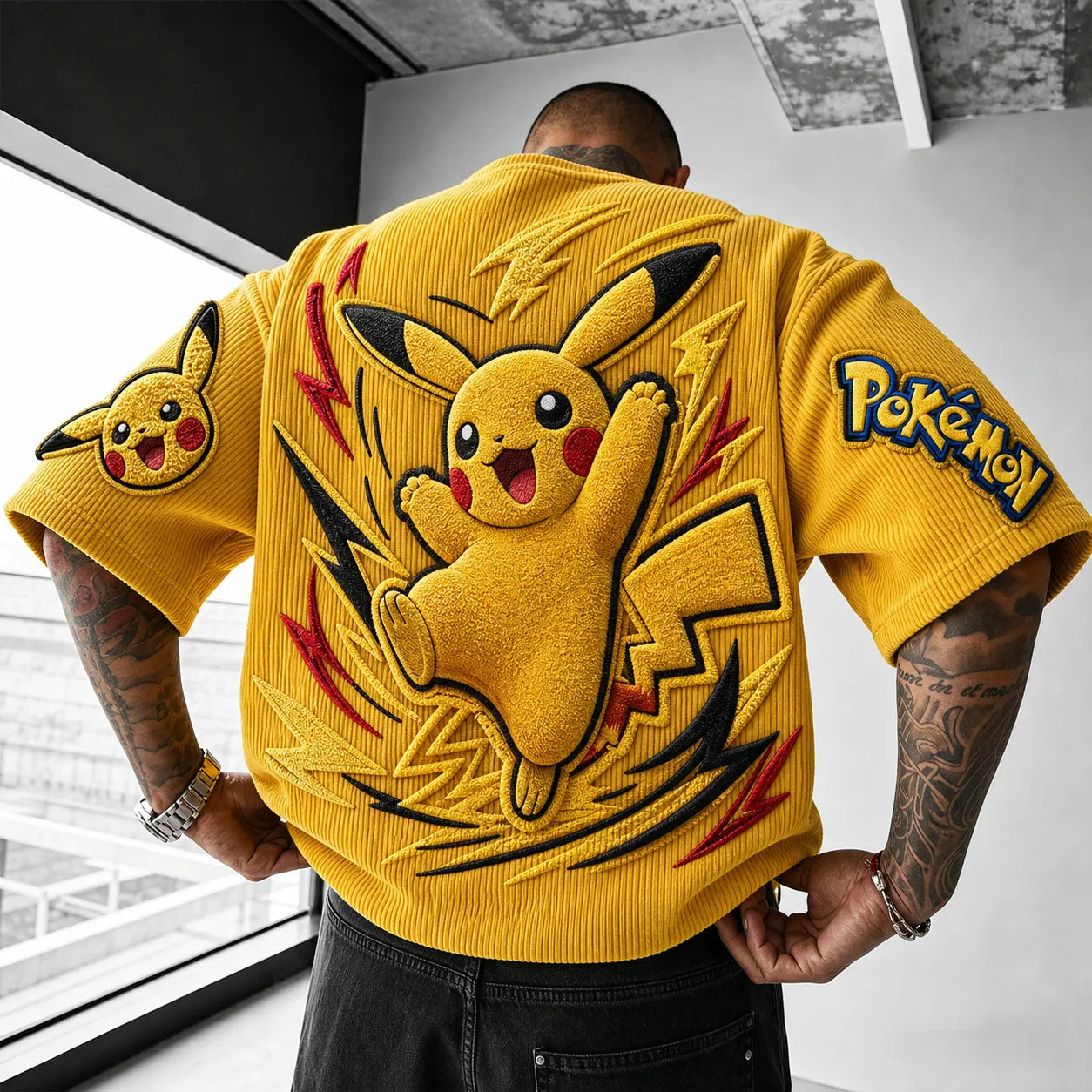 Unisex Anime-Style Retro Corduroy Oversized T-Shirt