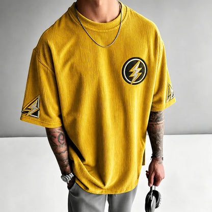 Unisex Anime-Style Retro Corduroy Oversized T-Shirt