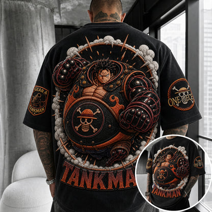 Unisex Short-Sleeve Corduroy T-Shirt With Anime Print