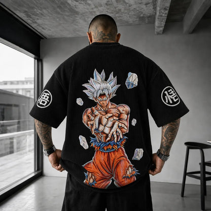 Unisex Anime-Style Retro Corduroy Oversized T-Shirt