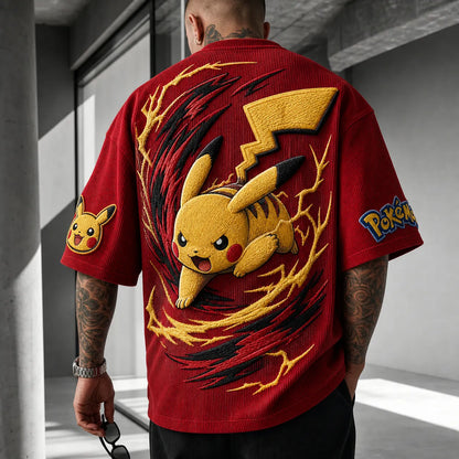 Unisex Anime-Style Retro Corduroy Oversized T-Shirt