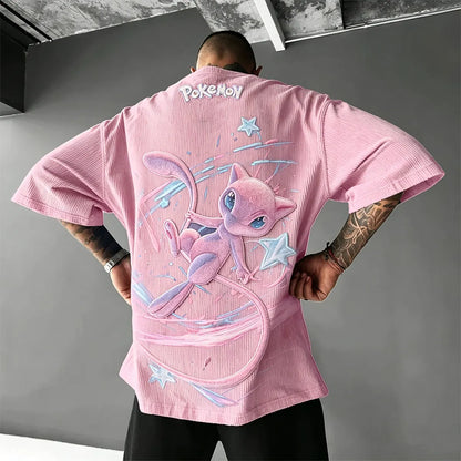 Anime-Inspired Vintage Waffle Knit T-Shirt