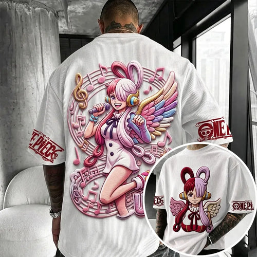 Unisex Anime-Style Retro Corduroy Oversized T-Shirt