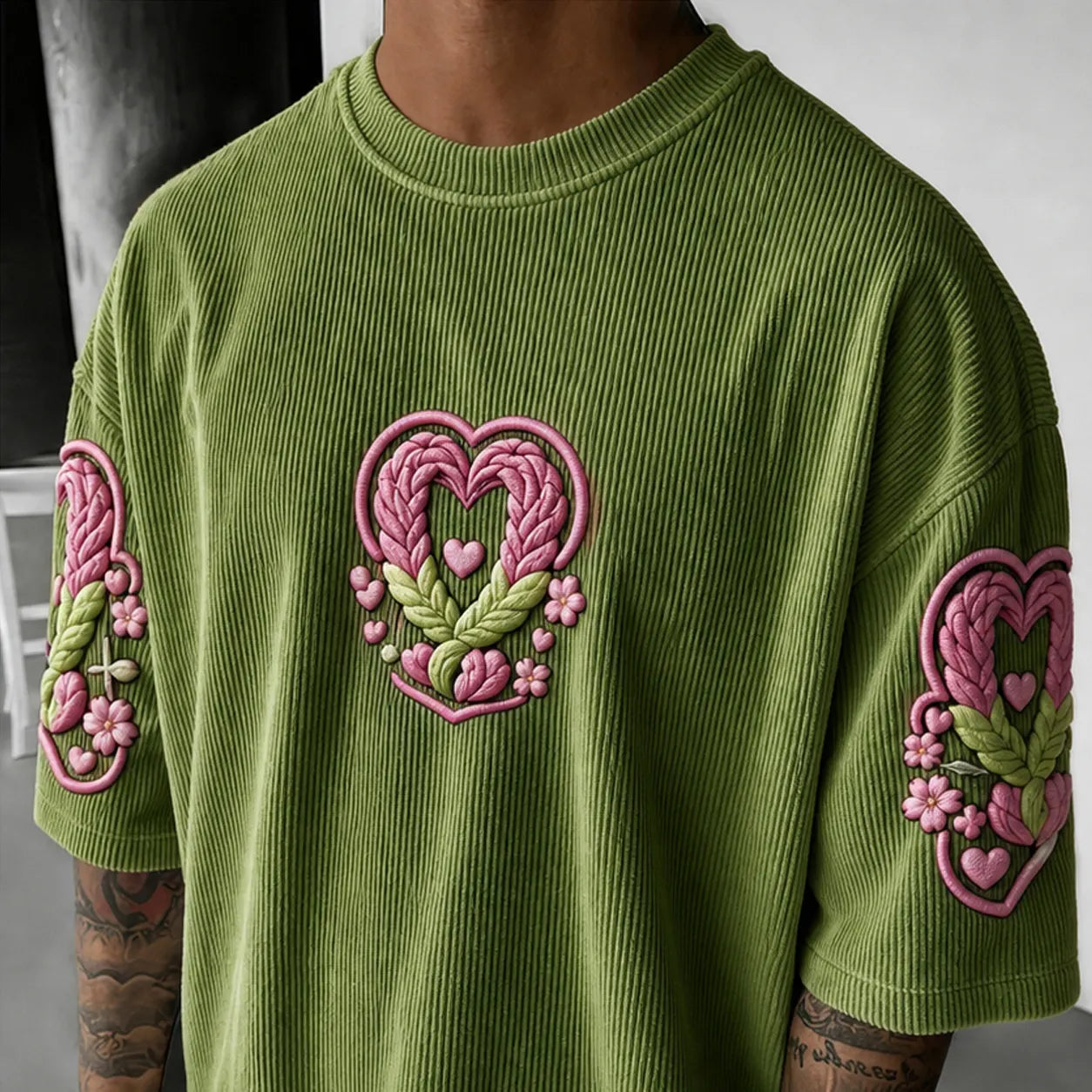 Unisex Anime-Style Retro Corduroy Oversized T-Shirt