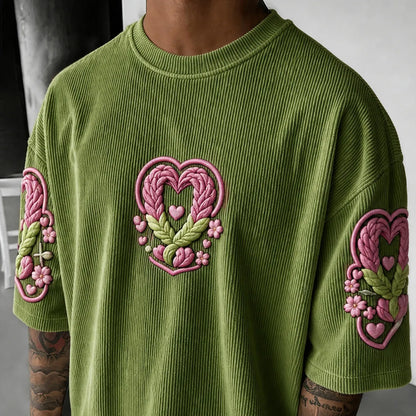 Unisex Anime-Style Retro Corduroy Oversized T-Shirt