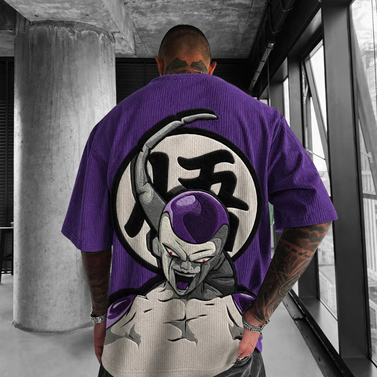 Dragon Ball Z Beerus Graphic Print Short Sleeve T-Shirt – Premium Cotton Blend, Oversized Fit, Vibrant Back Print & Sleeve Logo Design