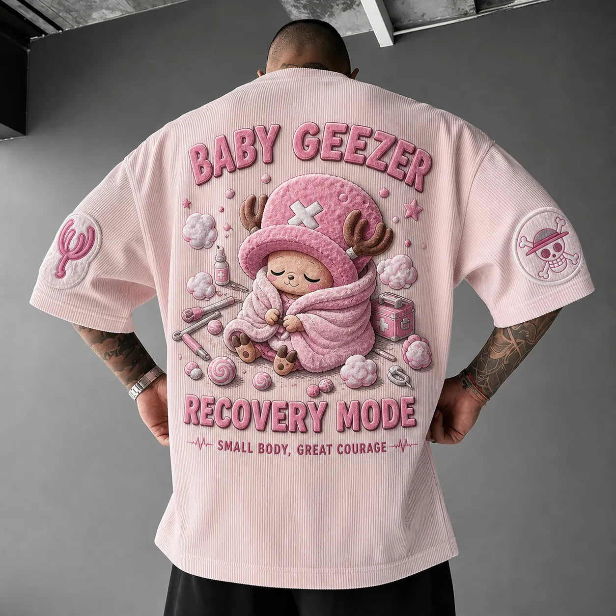 Unisex Short-Sleeve Corduroy T-Shirt With Anime Print