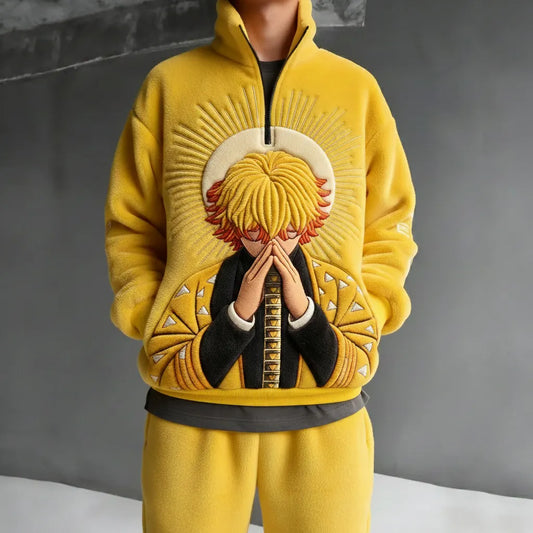 Color-blocked Plush Zip Up Hoodie