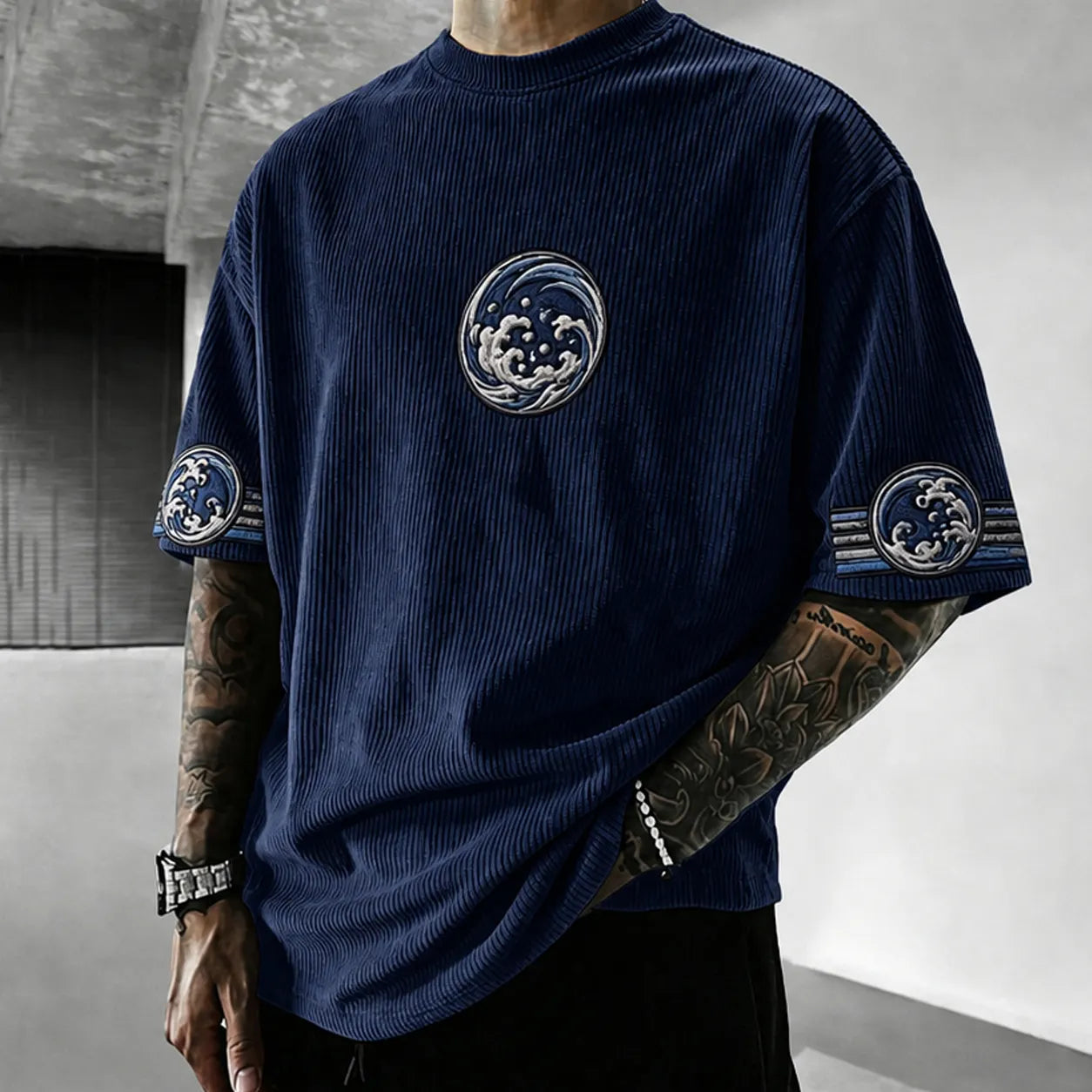 Unisex Anime-Style Retro Corduroy Oversized T-Shirt