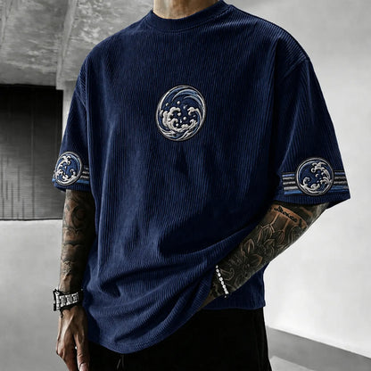 Unisex Anime-Style Retro Corduroy Oversized T-Shirt