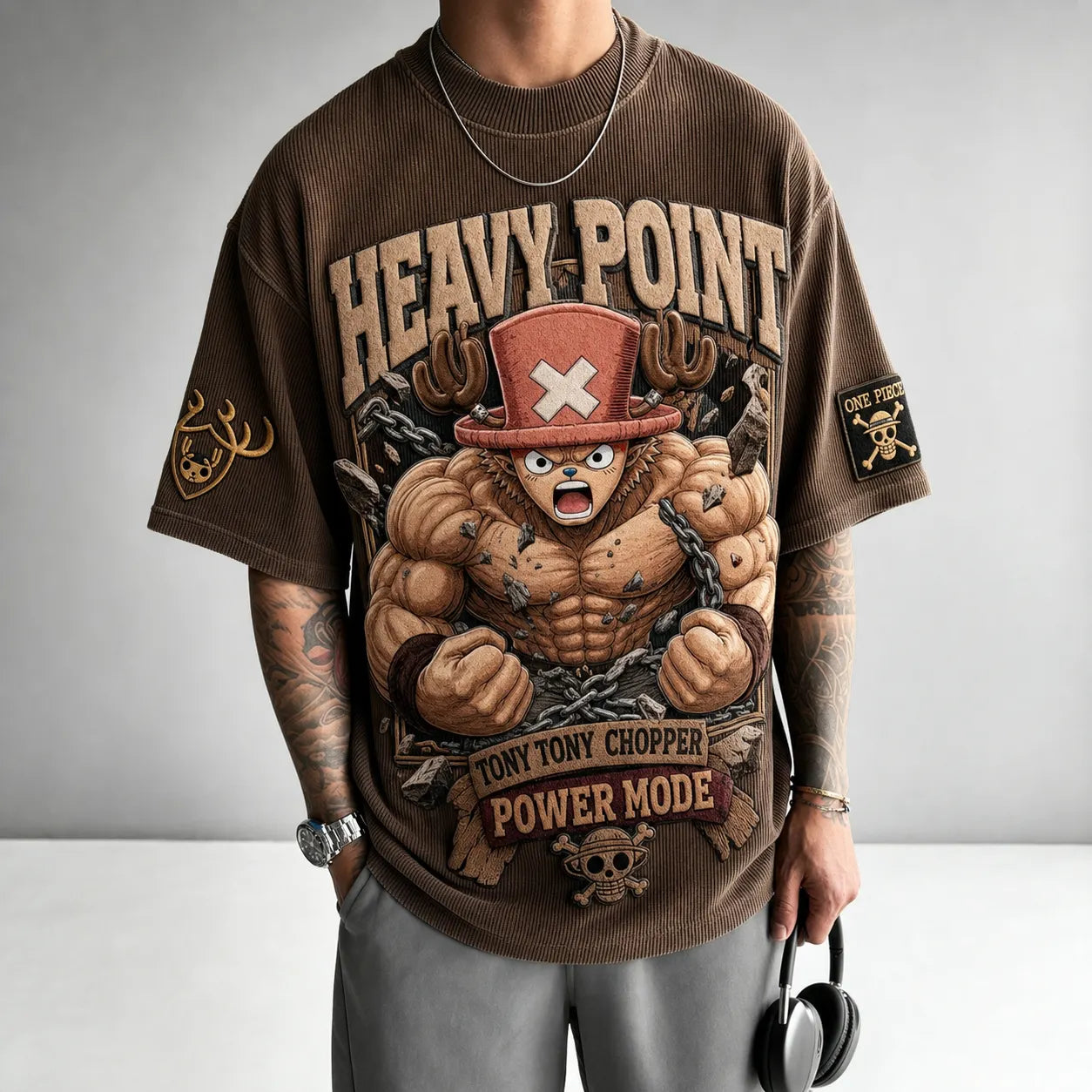 Unisex Short-Sleeve Corduroy T-Shirt With Anime Print
