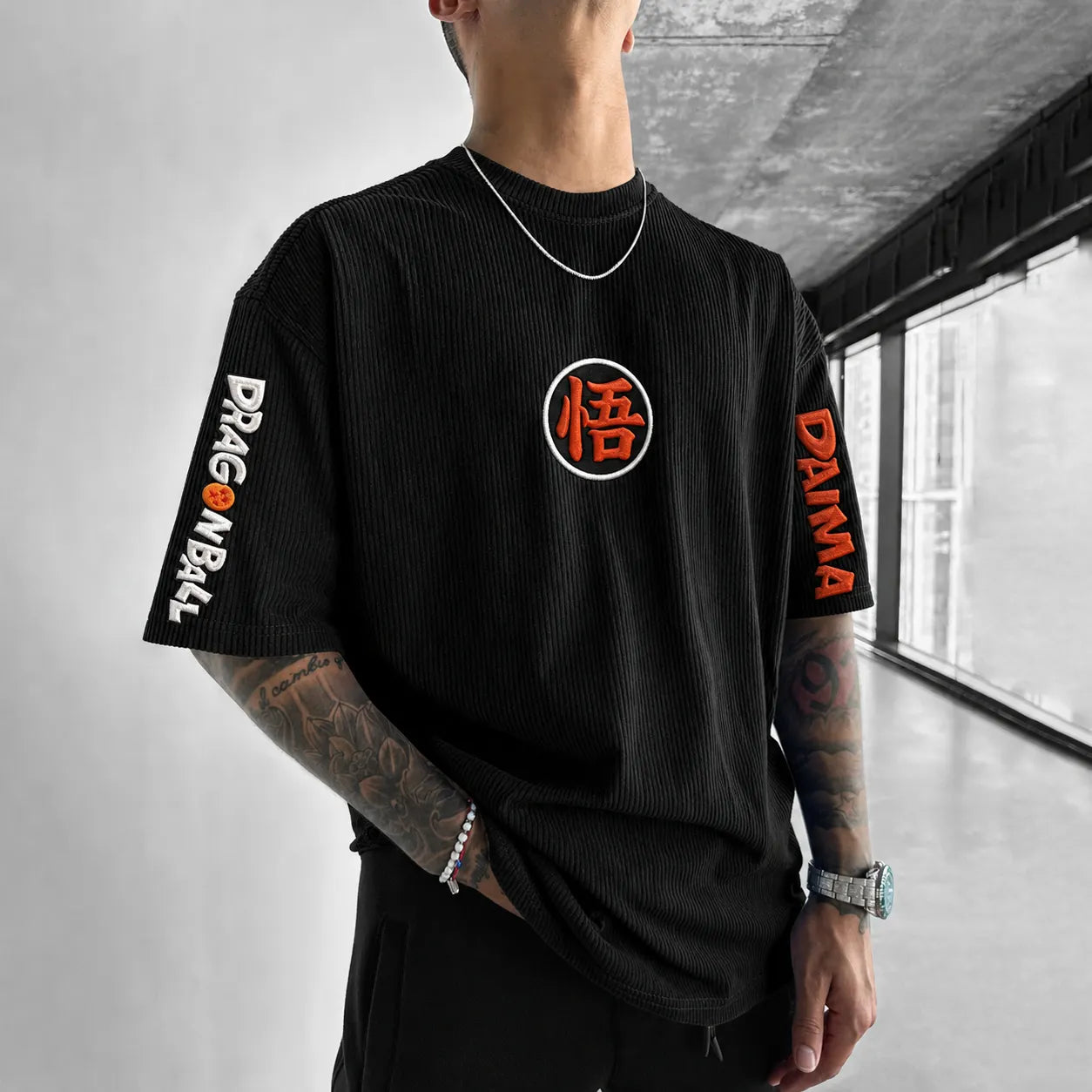 Unisex Anime-Style Retro Corduroy Oversized T-Shirt