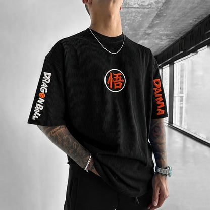 Unisex Anime-Style Retro Corduroy Oversized T-Shirt