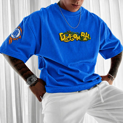 Unisex Anime-Style Retro Corduroy Oversized T-Shirt